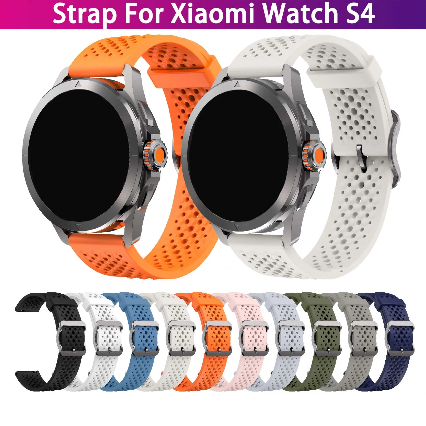 Pulseira para relógio Xiaomi S4/Samsung Galaxy Watch 46mm, pulseira esportiva de silicone de 22mm, correia para relógio Xiaomi S1.