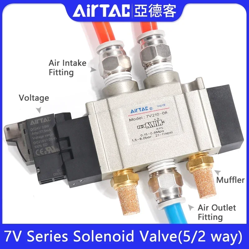 Airtac Original 7V Series Solenoid Valve 7V210-08-B/A/F-050/200 7V21008B050 5/2 Way