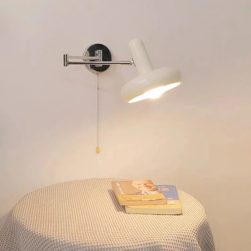 Soft Style Modern Swing Wall Lamps Iron Material Baking Paint Body E27 Rotatable Sconce Lights Bedroom Decor Pull Switch Lustres