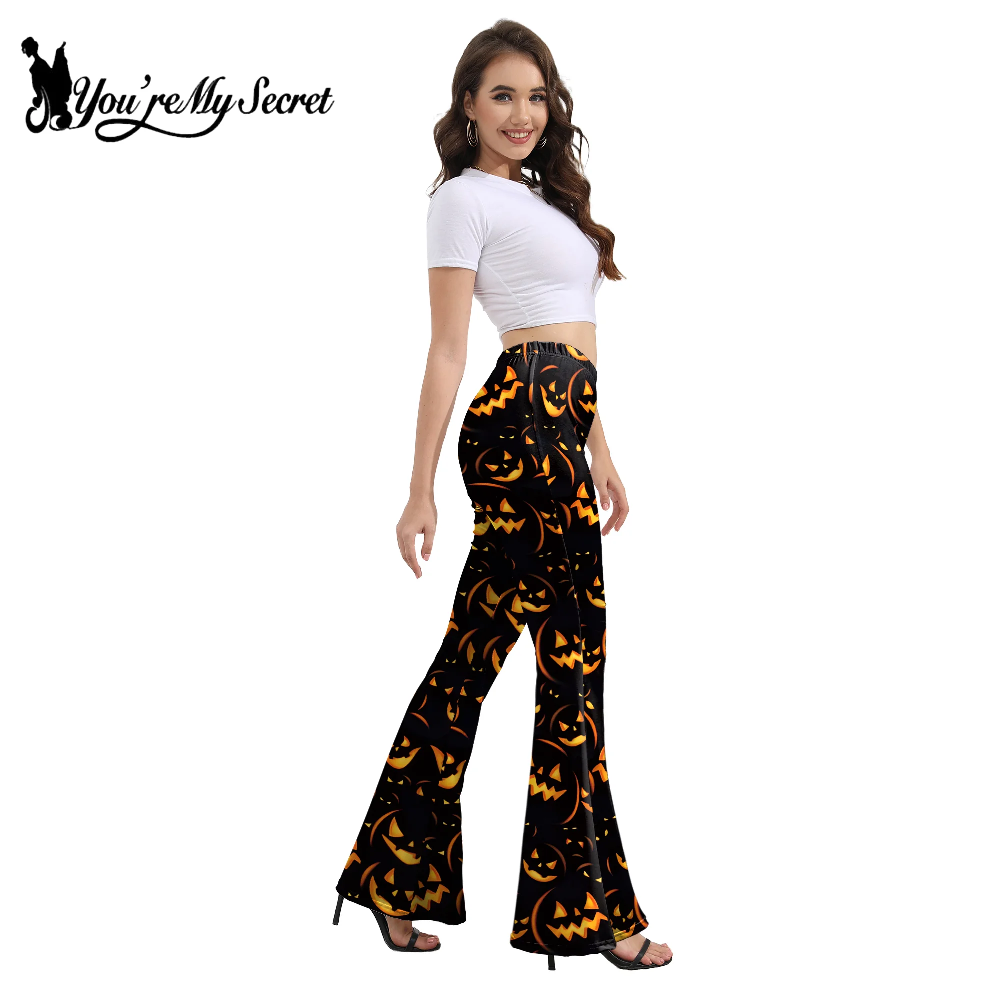 [You\'re My Secret]Women Bell Bottoms Pants High Waist Elasyicity Halloween Carnival Flared Pants Retro Trousers for Theme Party