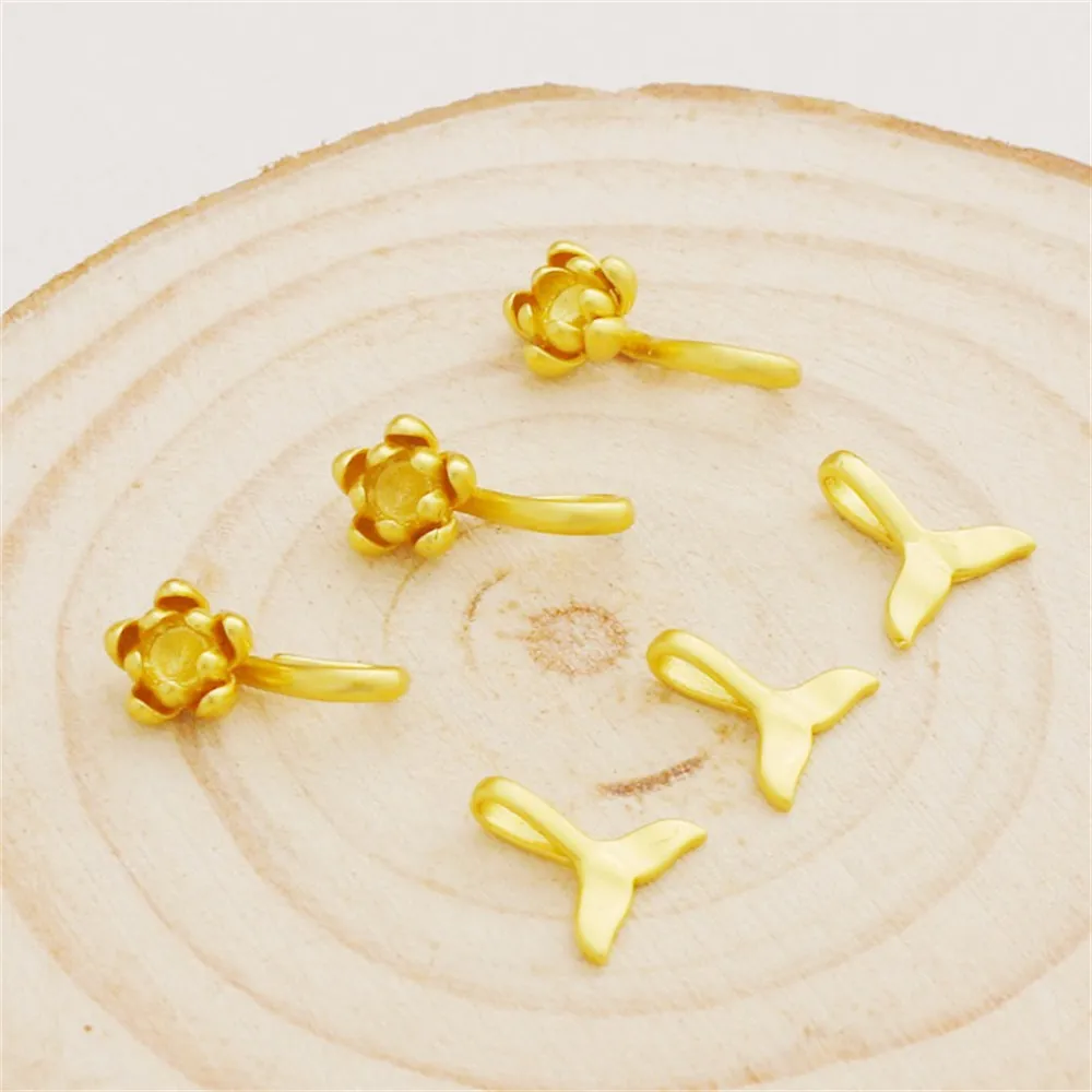 18k Gold Color Matte Gold Matte Plain Fishtail Small Pendant Lotus S Buckle Pendant Diy Jewelry Material Charm Accessories