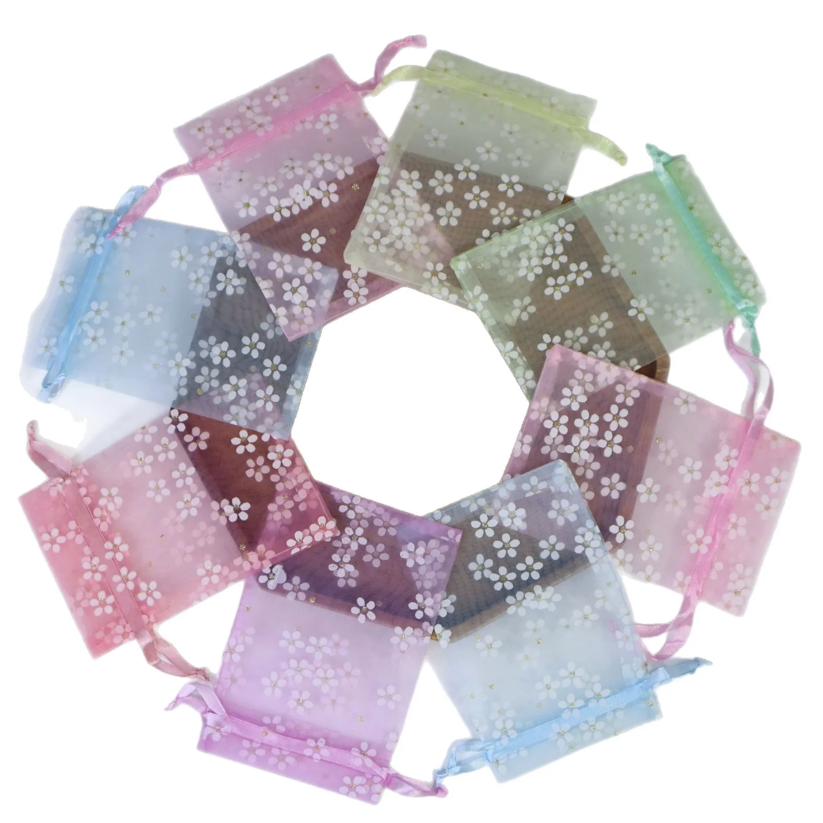 7x9/9x12/10x15/13x18cm Flower Printing Organza Bags Wedding Jewelry Bag Party Candy Packaging Drawstring Pouches Gift Bag view 5