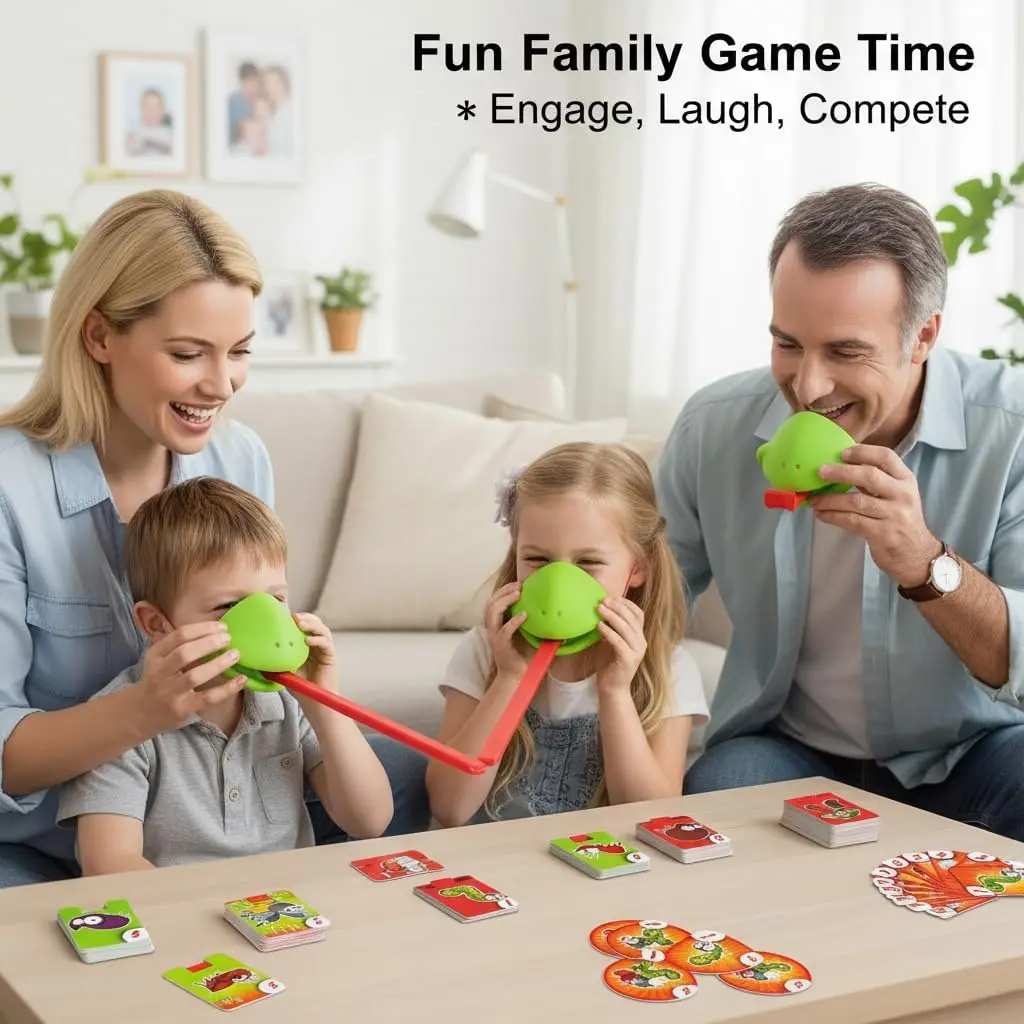 6 Set Chameleon Tongue Shooting Game, Frog Tongue Game with Mouth Mask for Kids, Insect Cardboard Include, for Christmas Party