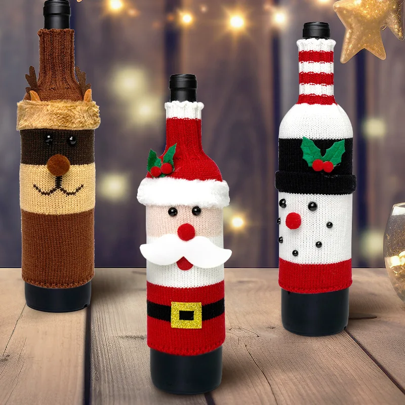 

Christmas decorative beer bottle cover champagne wine bag knitted Santa Claus wine cover for hotel restaurant festive decoration