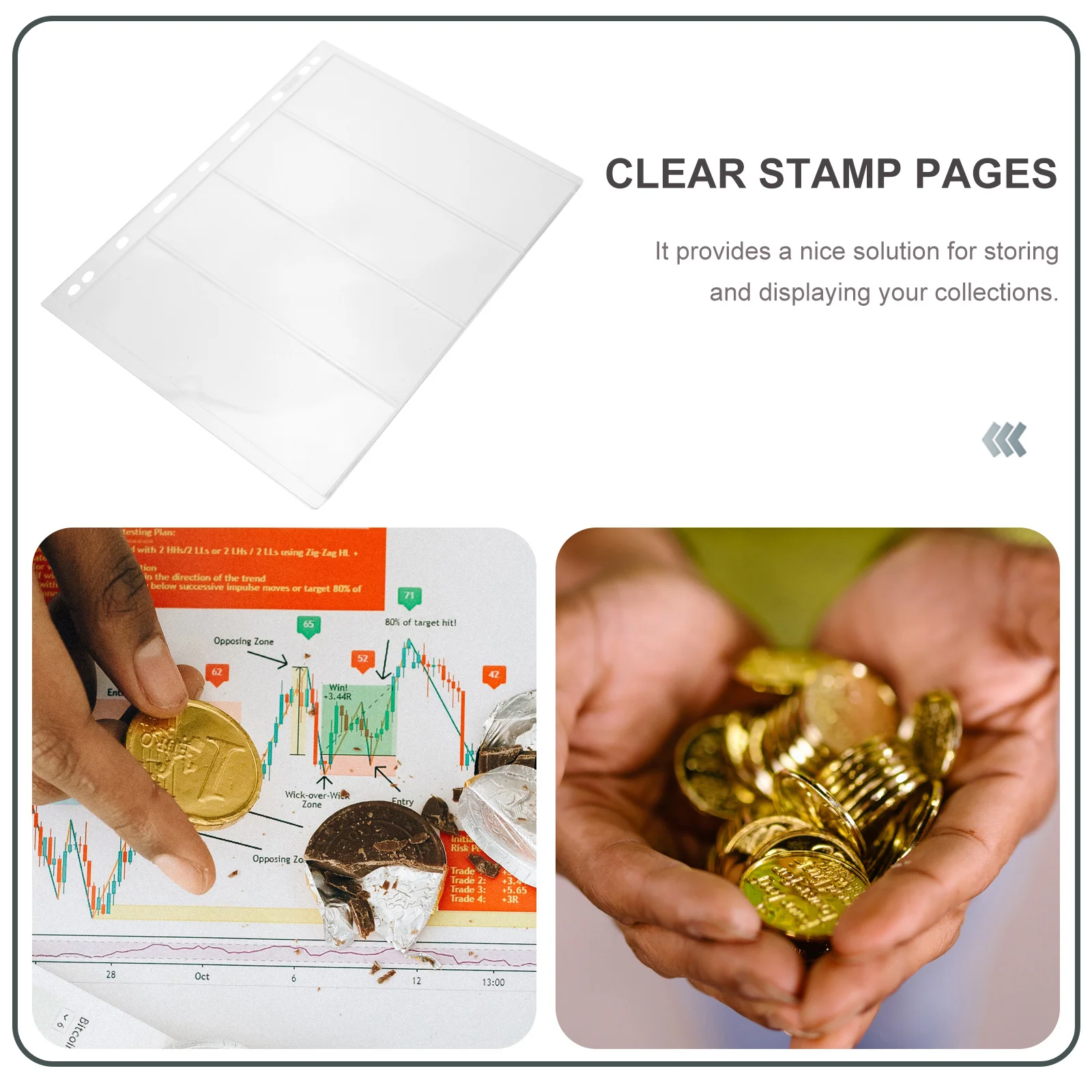 

20 Sheets Clear Stamp Album Pages for Stamp Collection Binder with 9 Hole Punch Protects Paper Money Coins Items