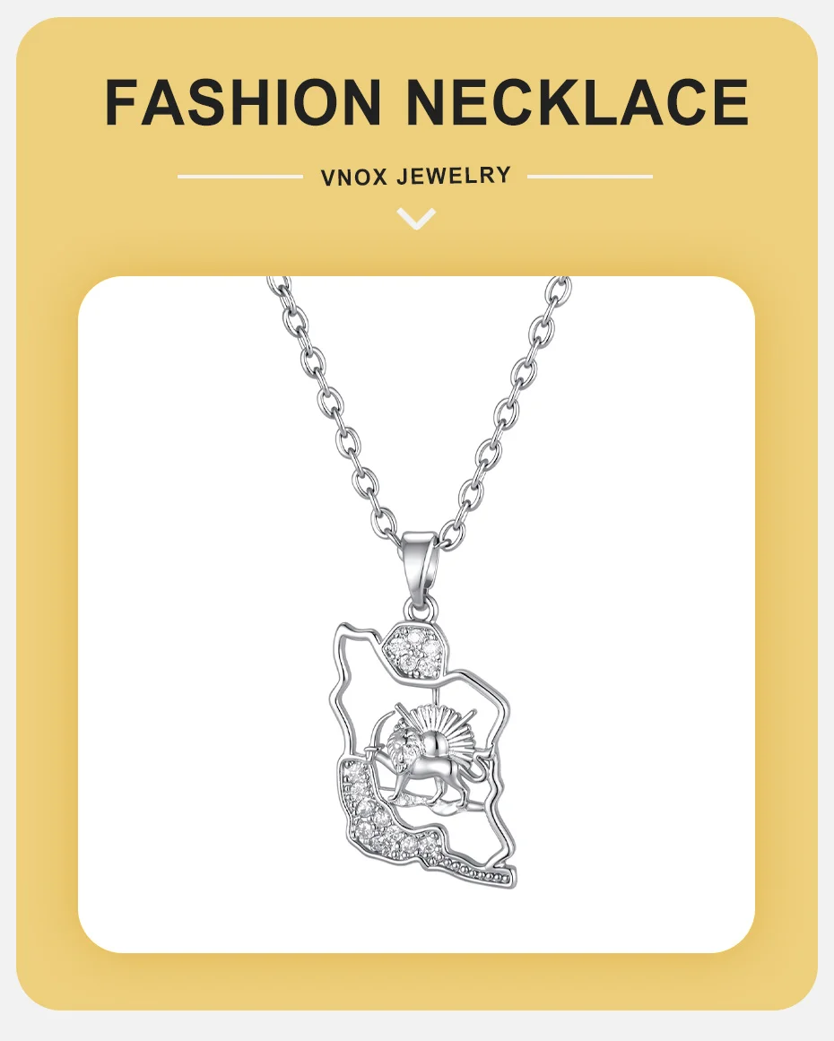Vnox Vintage Löwen-Halskette für Damen, Kupfer, weiße Zirkonia, iranisch-persische Sonnen-Löwen-Halskette, Statement-Schmuck – Detail 1