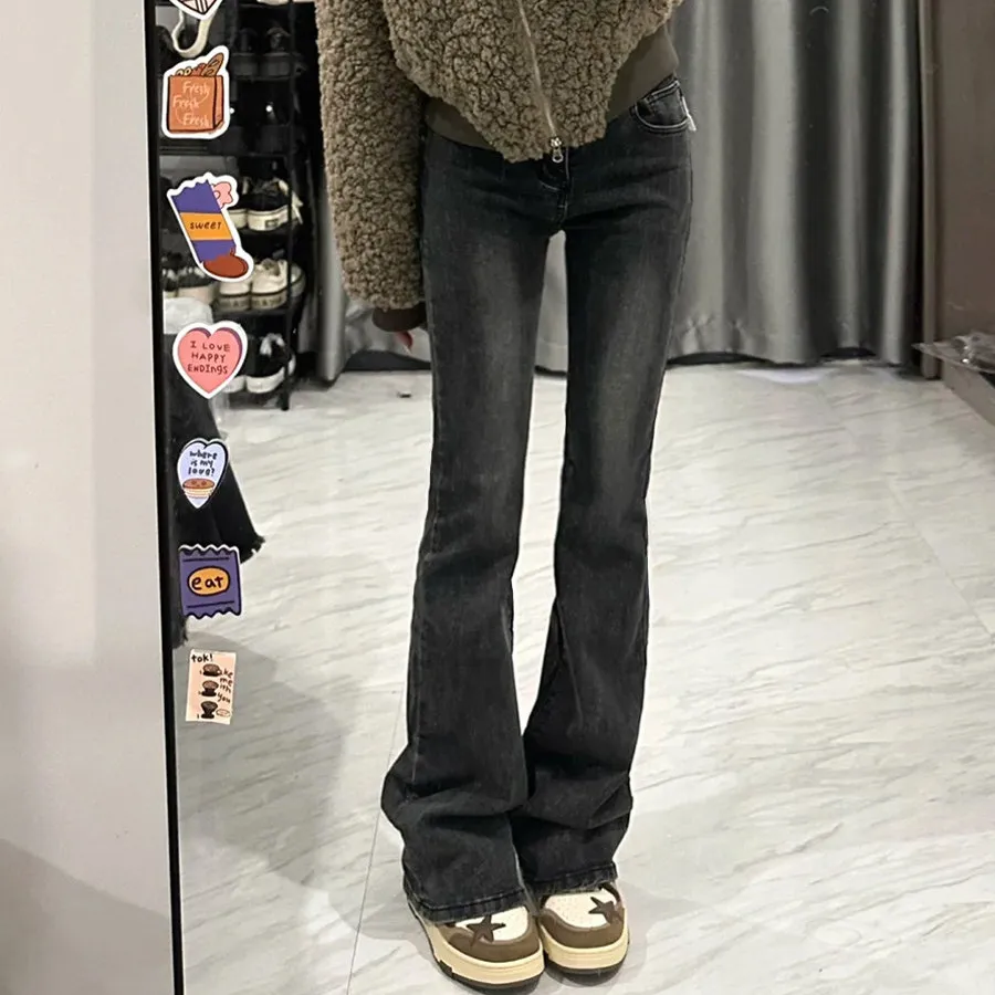 Hoge taille Bell Bot Jeans Dames Elastisch Afslanken Dra Vloerlengte Micro Flared Denim Broek Lente 2026 ey Bla