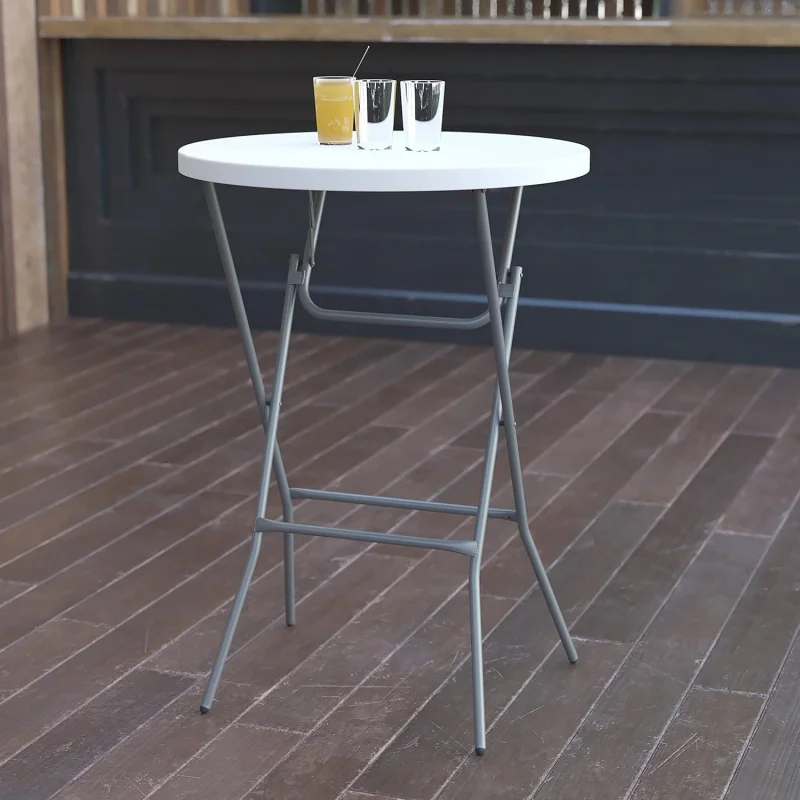 32 Round Bar Height Folding Table Set of 4, White Plastic Indoor Outdoor High Top Foldable Tables Events