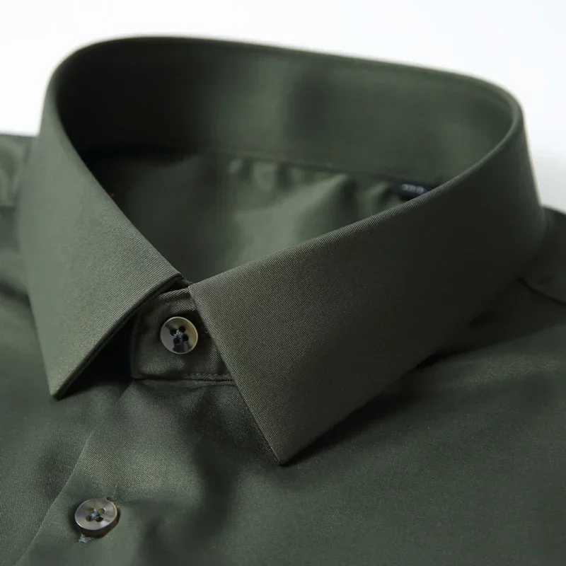 

Men's Silk Touch Long Sleeve Non-iron Dress Shirt Without Pocket Stretchy Silky Regular Fit Wrinkle Free Business Casual Shirts