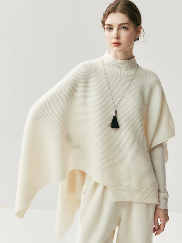 

CHICUU Luxury Women's 100% Cashmere Shawls Mock Neck Cloak Wraps Autumn Winter Cashmere Cape High Quality Asymmetric Shawls