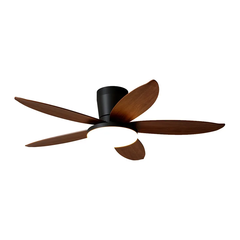 Nordic style fan light, modern and simple new design, creative walnut color bedroom light, silent variable frequency ceiling