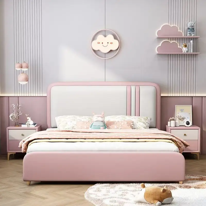 ！@1.5m Single Bed Light Luxury Bedroom for Kid Leather Bed 1.2m Twin Double Size Kids Children Bedroom Furniture Set
