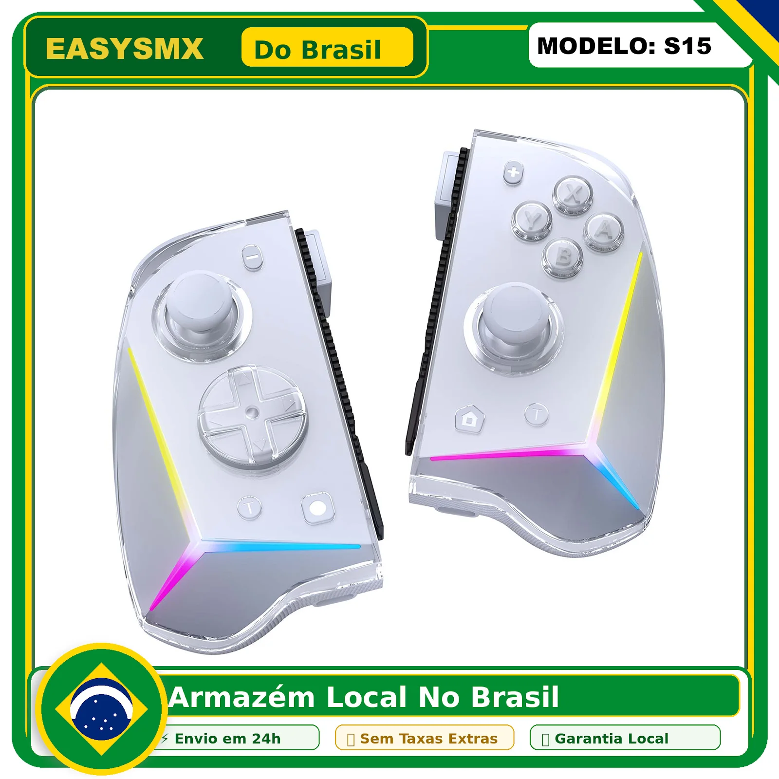 Controlador Sem Fio EasySMX S15 para Nintendo Switch/OLED, Joystick com Efeito Hall, Sensor de Movimento de 6 Eixos, NFC, Função de Ativação