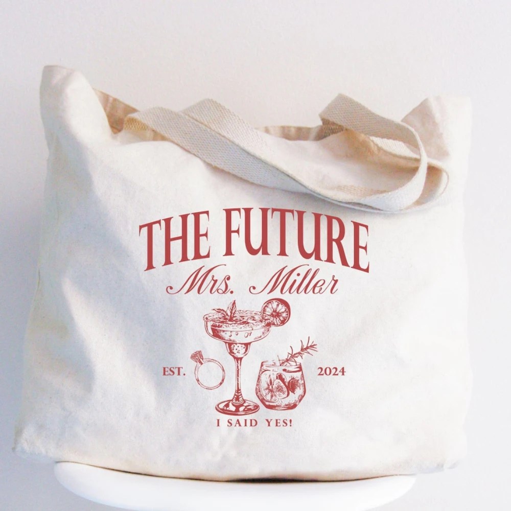 Personalisierte „Future Mrs“-Tasche, individuell gestaltete „Mrs“-Tasche, Verlobungs-Braut-Canvas-Tasche, Braut-to-be, Brautjungfern, Verlobungsfeier-Zubehör – Detail 4