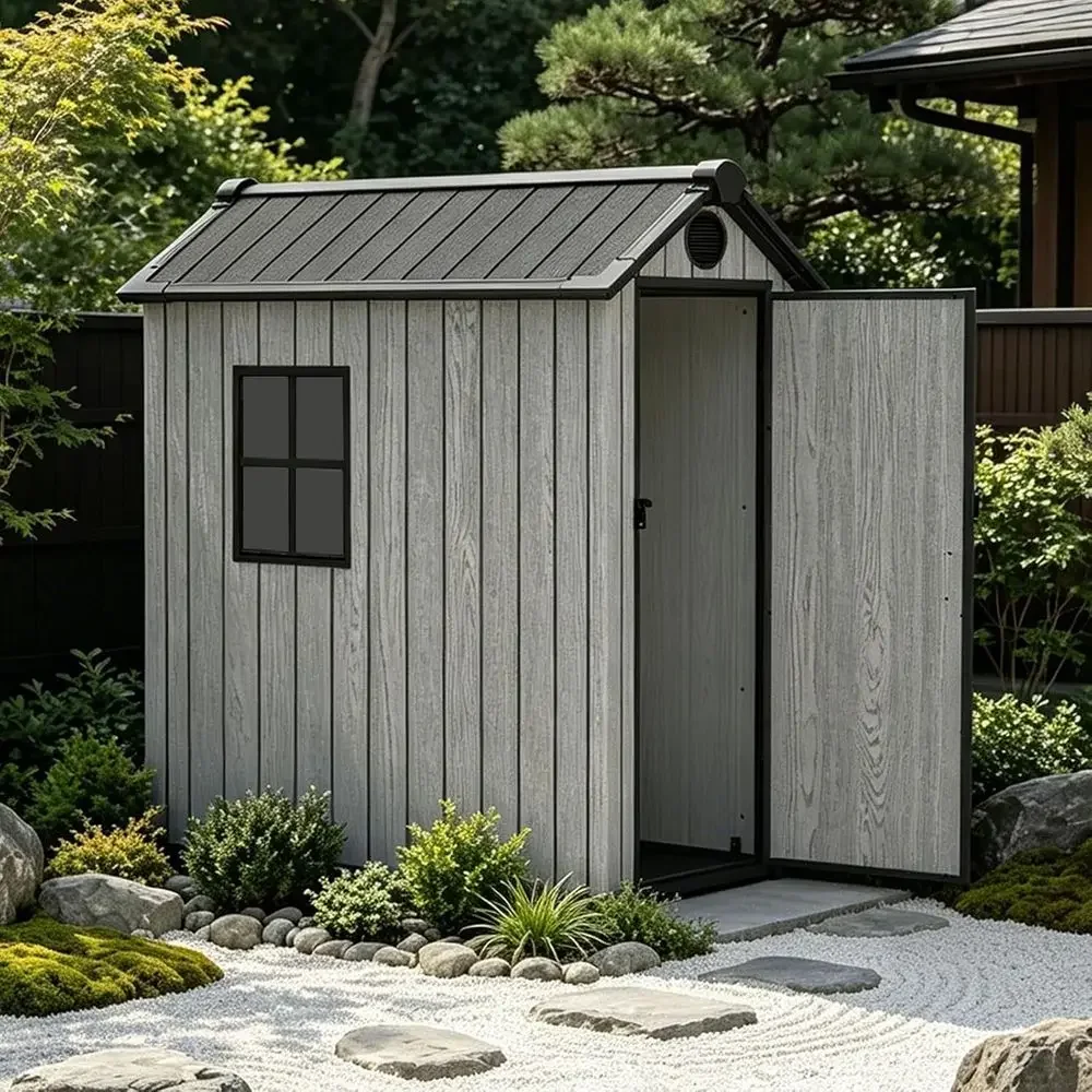 

Outdoor Storage Shed 3x5 T, Resin Shed with loor, Window & Vents, Waterproo Plastic Shed with Lockable Door or Backyard, Patio,