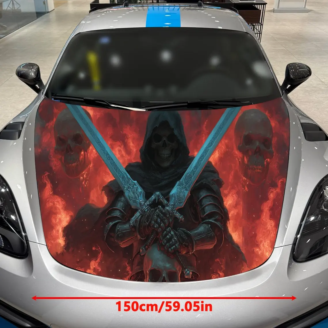 Flame Realm Twin Swords Death God Car hood packaging sticker, PVC material, self-adhesive waterproof, anti-slip paint, car exter