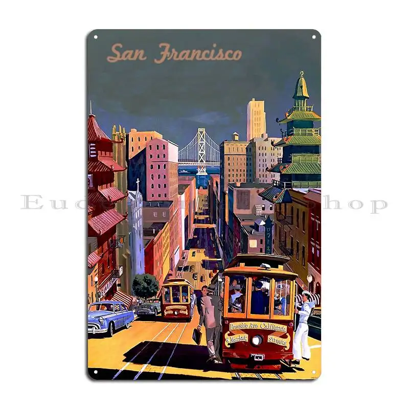 Retro San Francisco City View Metal Plaque Wall Cave Wall Pub Designing Design Painting Tin Sign Poster