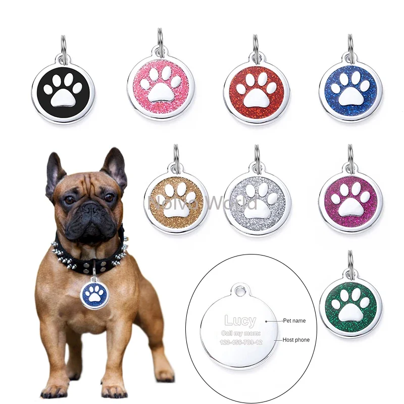 5/20/50PCS 2.5CM Paw,Love Shape Anti-lost Personalized Pet ID Tag For Cat Dog Puppy Collar Customized Name Plate Pendant Parts