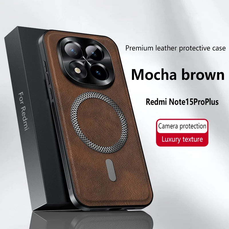 Magnetic Case for Xiaomi Redmi Note 15 Pro Plus+ 15 Pro Cover Leather Soft Shockproof Mag-safe Full Metal Camera Protector Shell