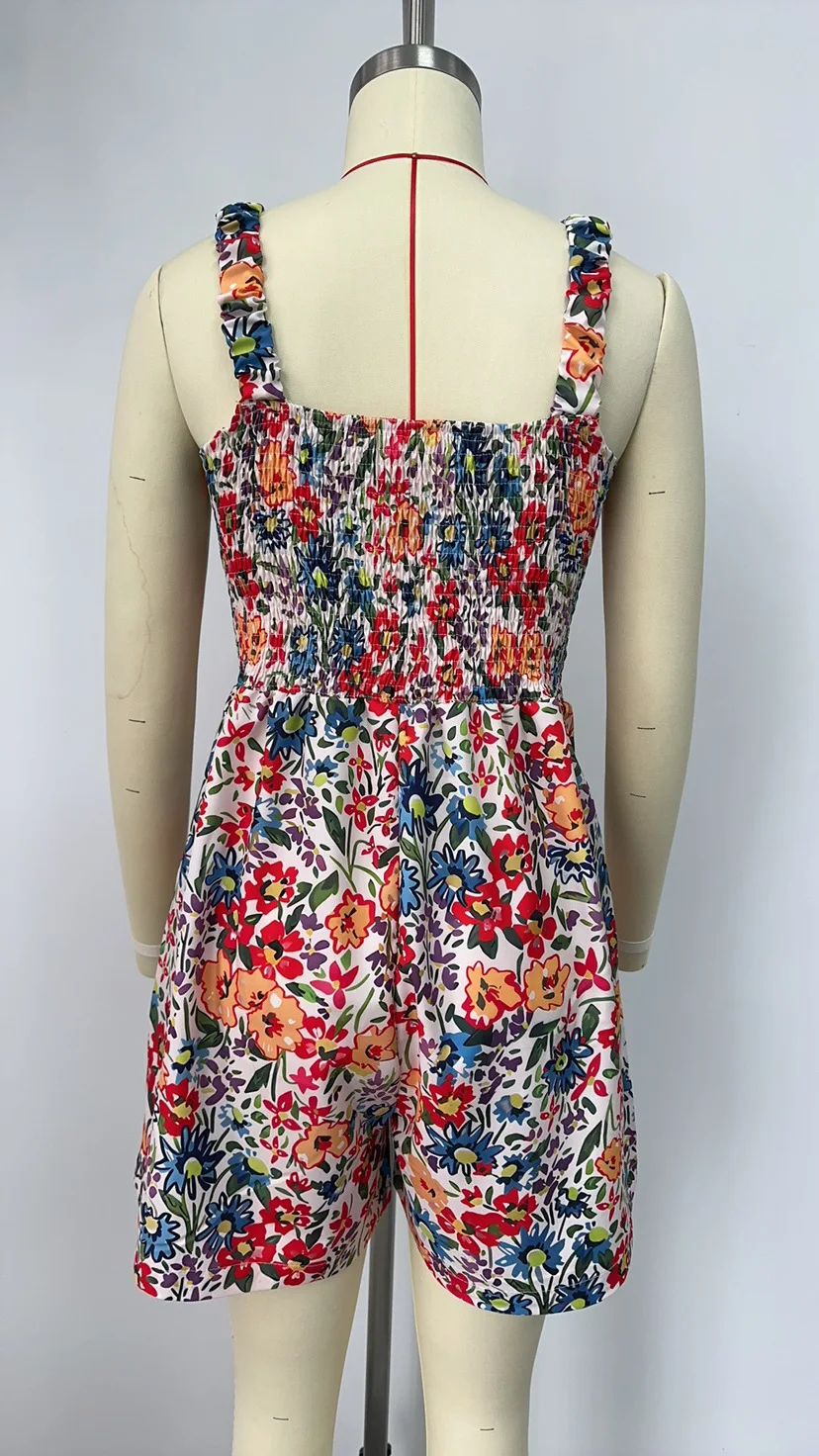 Pagliaccetto Boho da donna monopezzo Moda stampa floreale senza maniche Tute a gamba larga con tasche Pagliaccetto da spiaggia casual senza schienale estivo