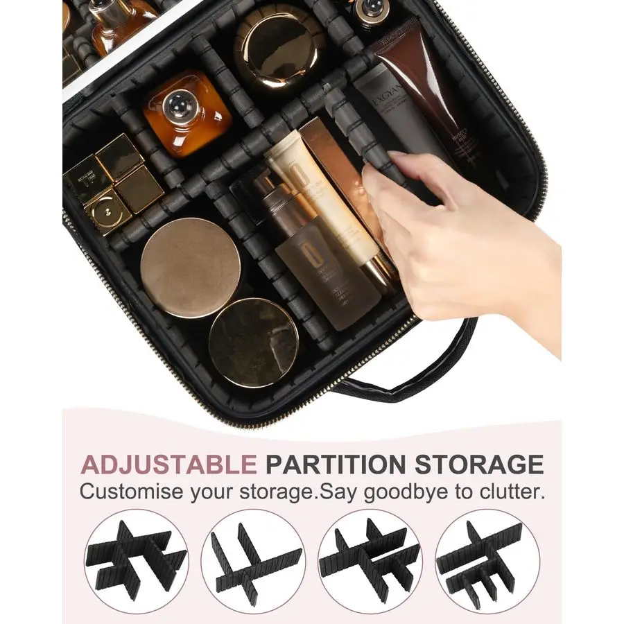 Tas met LED-verlichte spiegel Draagbare make-up organizer Treinkoffer met 2X 3X vergrotingsversterker 3-kleurenverlichting voor precisie, Adju