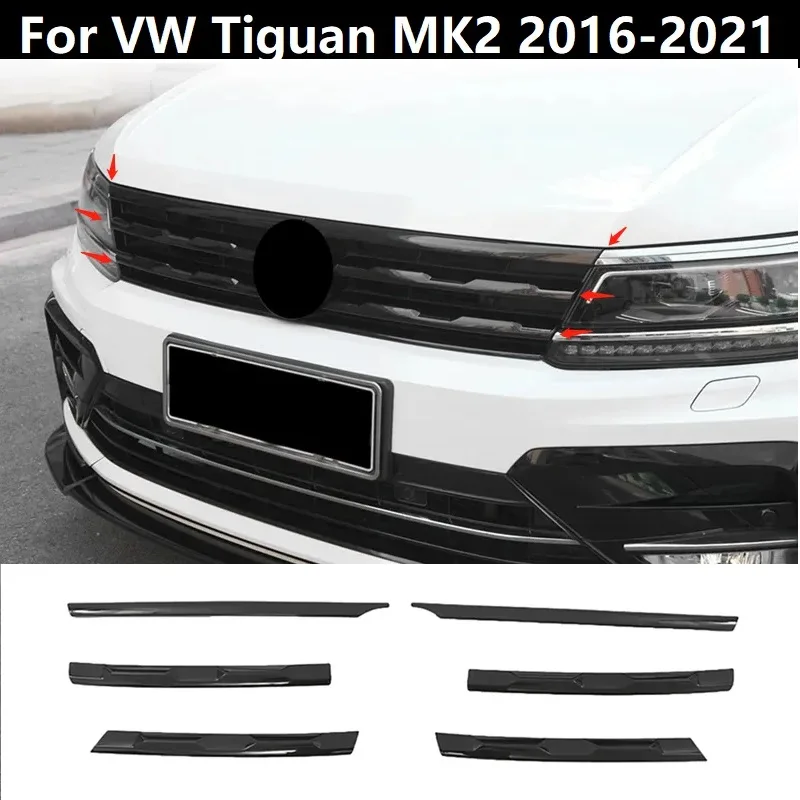 

6PCS Car Front Bumper Mesh Center Grille Grill Moulding Strips Cover Trim Car Styling For VW Tiguan MK2 2016-2021 ABS