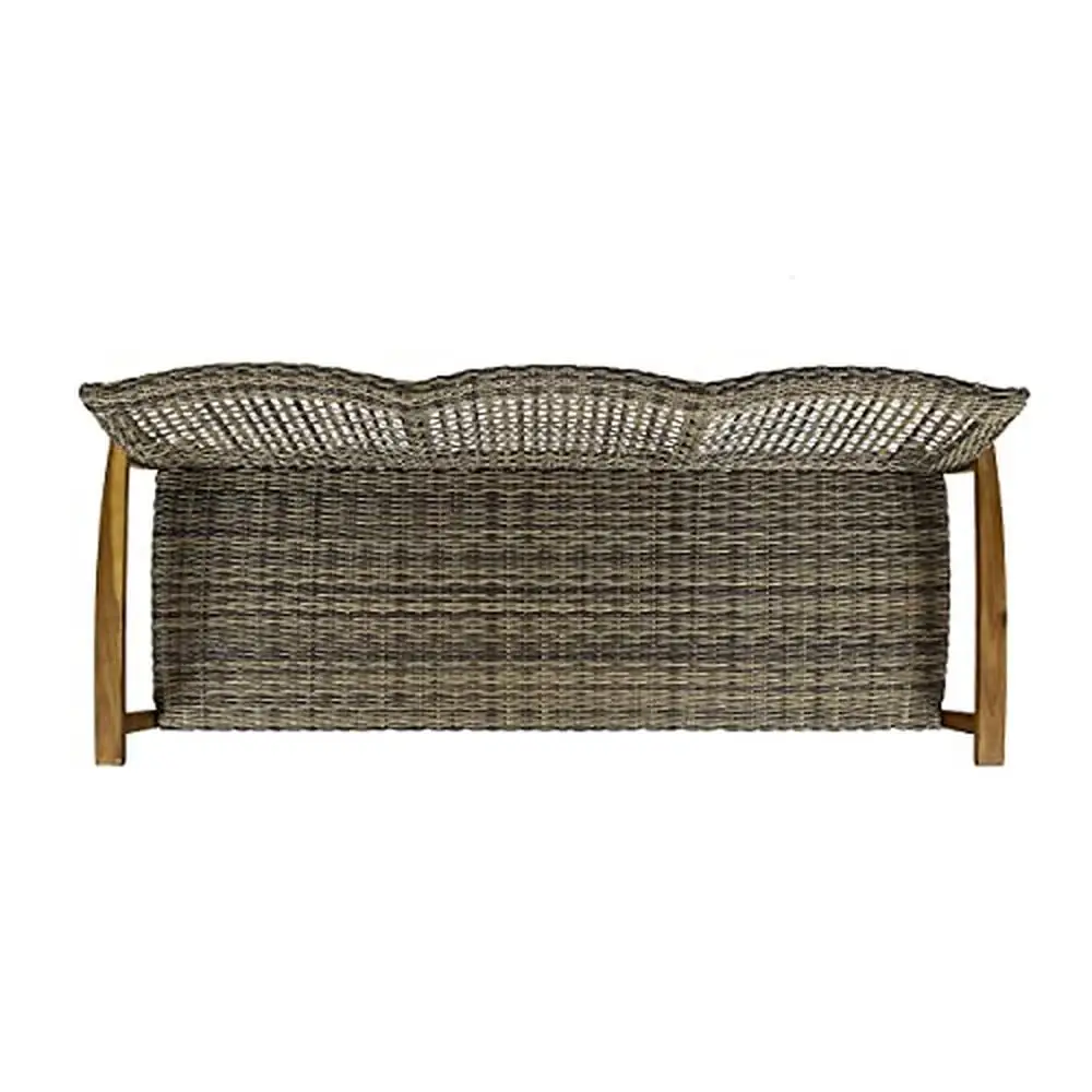 Outdoor Acacia Wood Wicker Sofa Iron Accents Natural Stained Finish Large Seating Area Easy Assembly