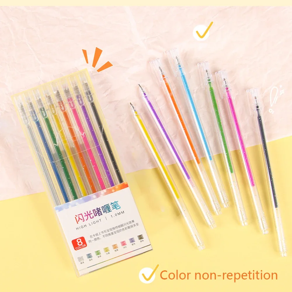 8 Color Glitter Metal Ballpoint Pens Set Artists Journaling DIY Crafts Scrapbooking Gift