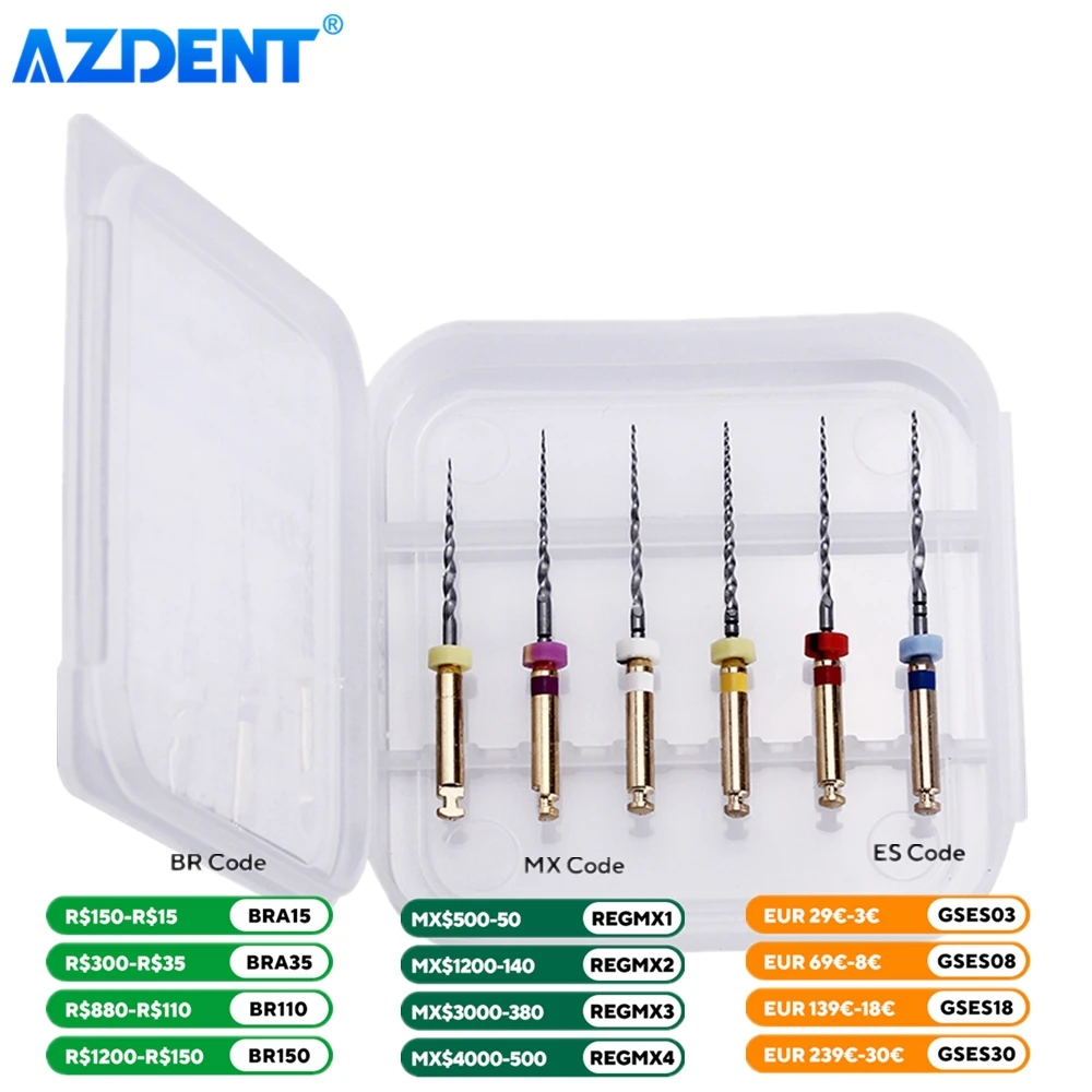 Dental Engine Use NiTi Super Rotary File AZDENT Endondontic Root Canal Files 21mm/25mm SX-F3 6Pcs/Box Dentist Tool Instrument