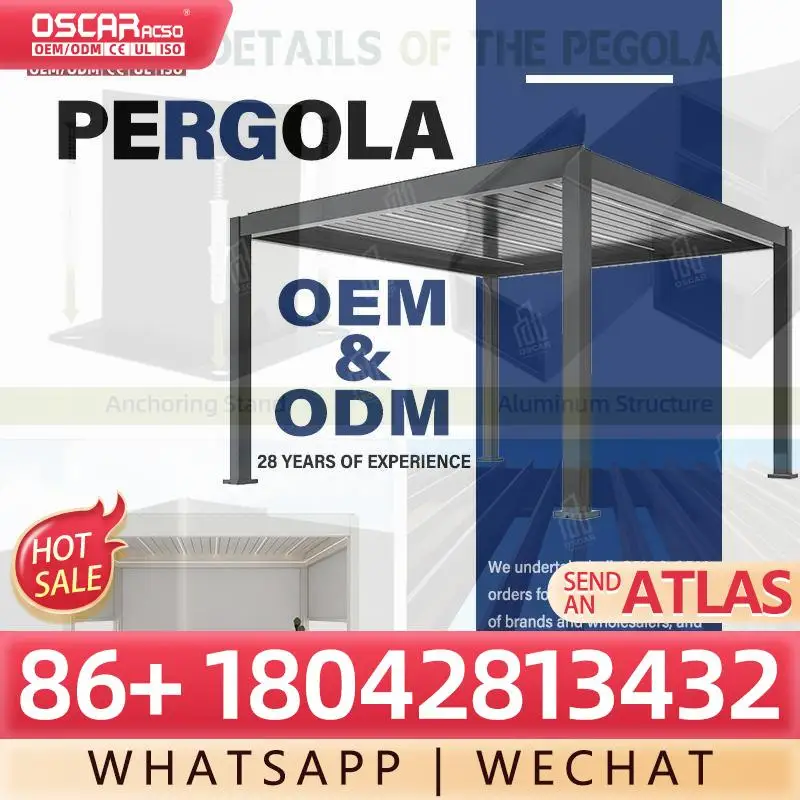 Premium Outdoor Aluminum Motorized Louvered Pergola Rainproof Windproof Gazebo Canopy Patio Backyard Deck Europe USA Villapergol