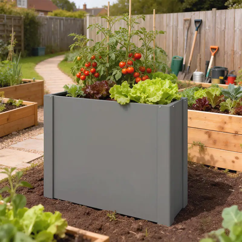 Outsunny Raised Garden Bed Galvanized Planter Box Outdoor with Gloves for Gardening Vegetables, Flower, Herb, 2.6 x 1 x 2 ft, Gray view 3