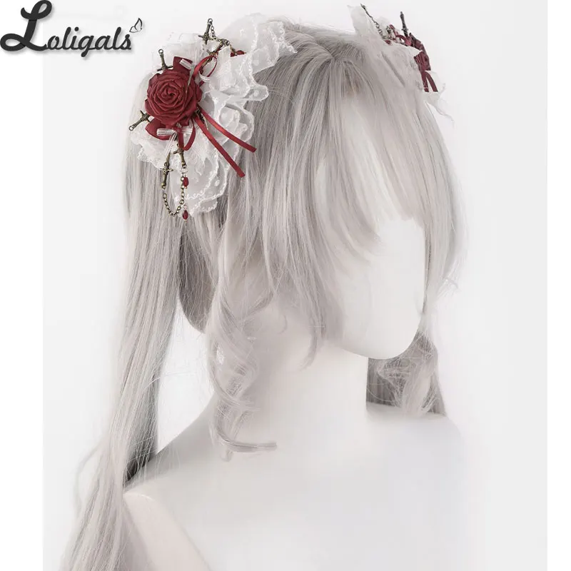 Gothic Halloween Headpiece White Lolita Hair Accessories Red Lace Rose Bow Hairpin Cobweb Cross Flat Hat