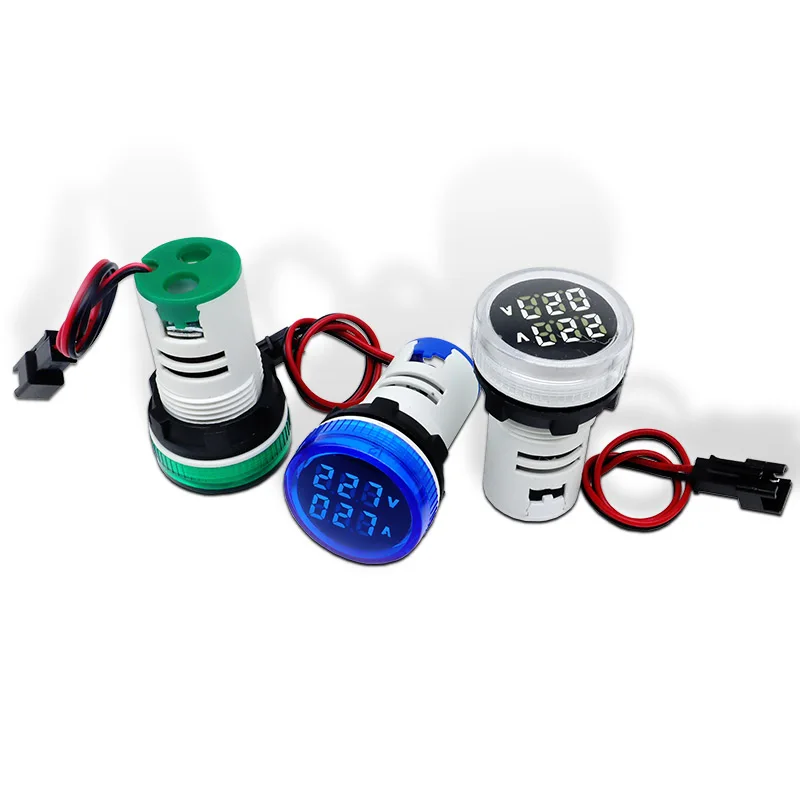 Round 22mm Mini LED Dual Voltage Ampere Meter AC50~500V 0~100A Digital Indicator Pilot Lamp Light