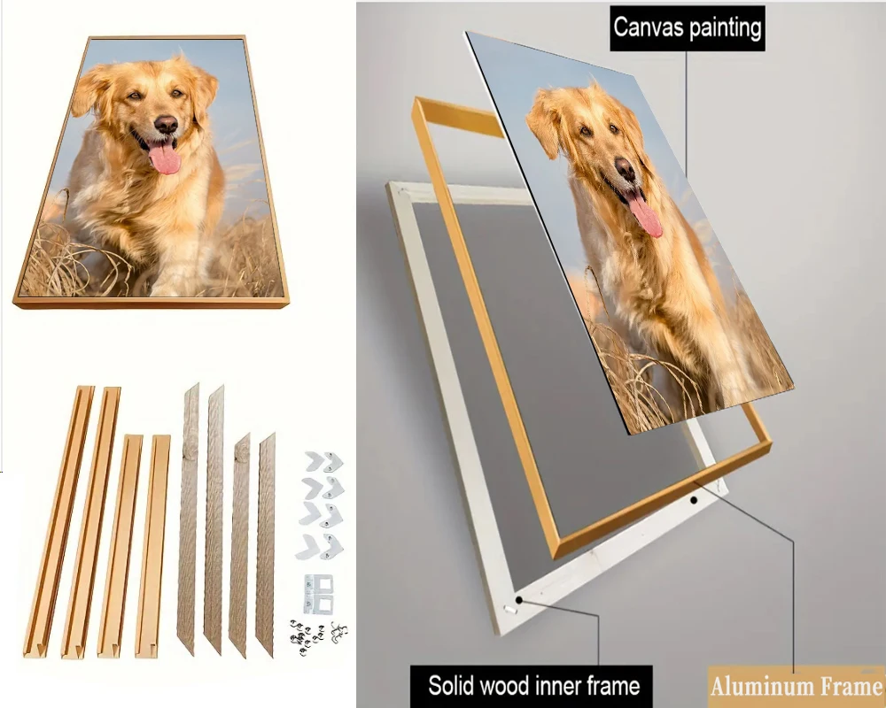 Aluminum Alloy Photo Frame Canvas Frame DIY Photo Frame Default Gold, Black to Note Poster Frame Larger than 60CM Needs Stitchin