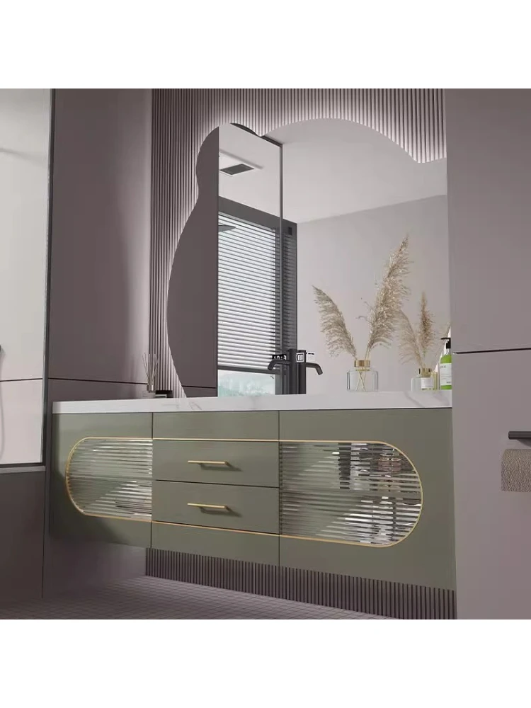 

Американский кремовый шкаф для ванной из массива дерева, простой современный умный шкаф-тумба под раковину