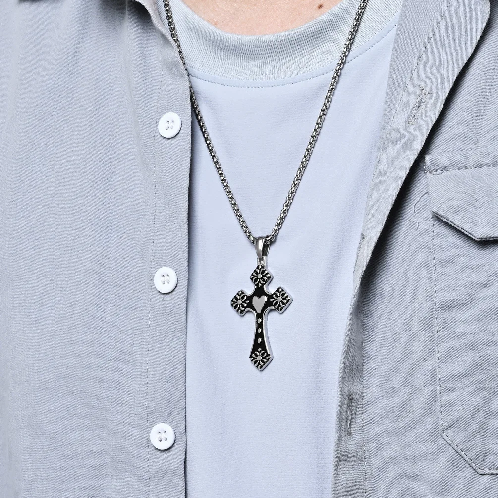 New Punk Heart Cross Pendent Neckalce for Women Men Simple Street Hip-hop Neckalce Unsex Jewelry