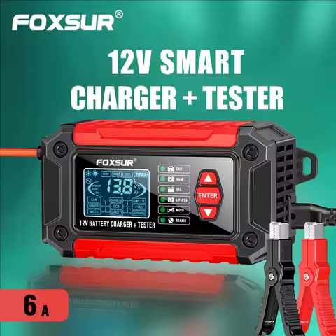 FOXSUR 2 in 1 battery tester + battery analyser, 12V car motorcycle lead acid AGM Deep cycle LiFePo4 Smart Battery Charger