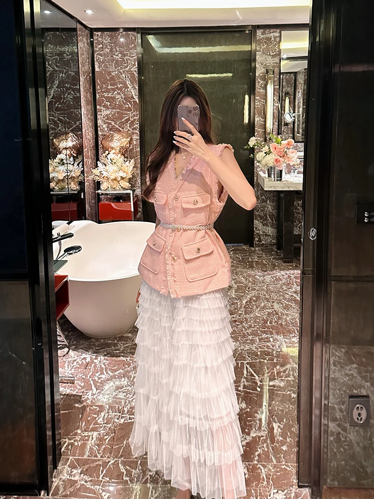 

Комплект из жилета и юбки Ele Svel для женщин: Элегантный летний костюм-двойка с V-образным вырезом, коллекция Summer Fashion