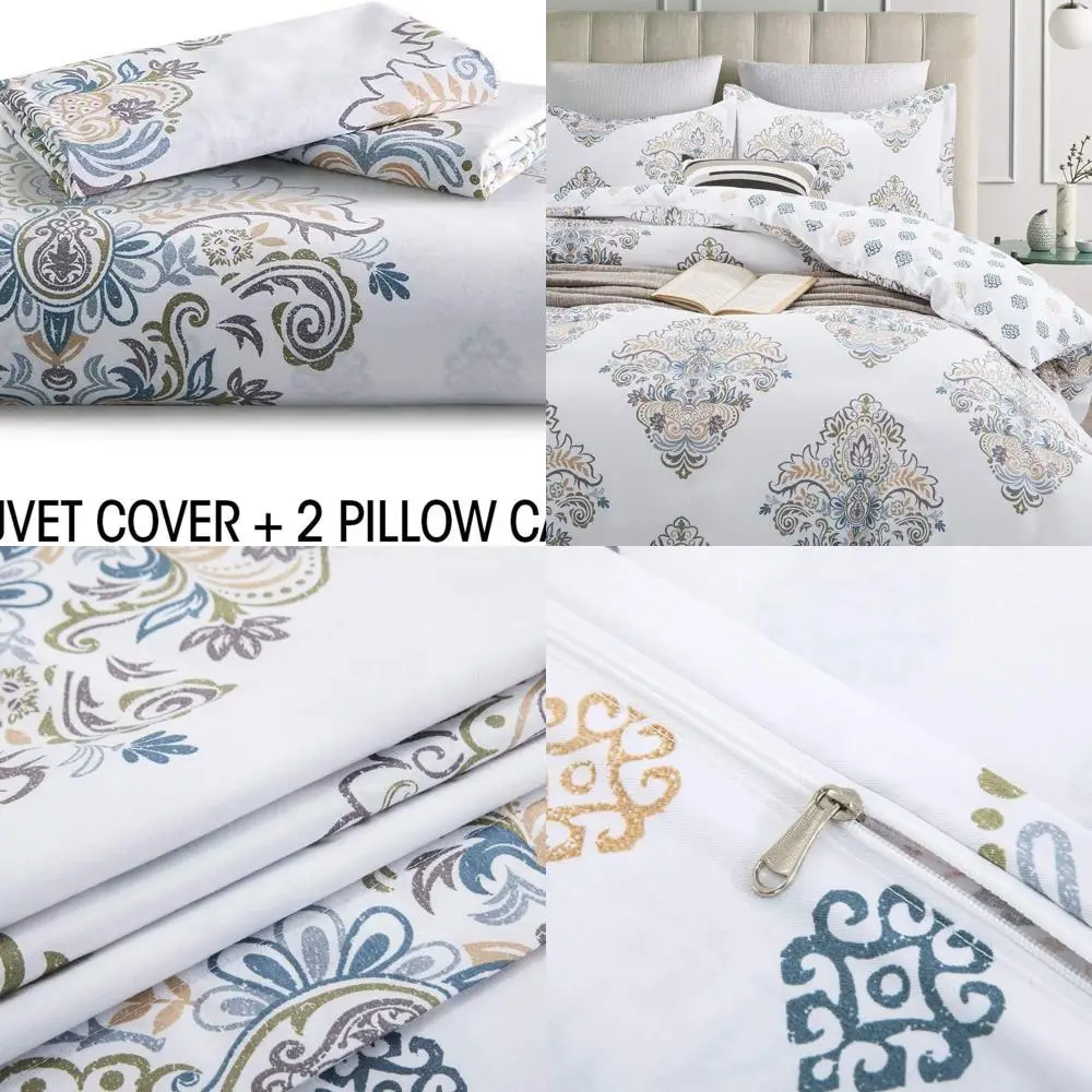 

Luxury 1000-Thread Egyptian Cotton Duvet Cover Set with 2 Pillowcases, Modern Medallion Design