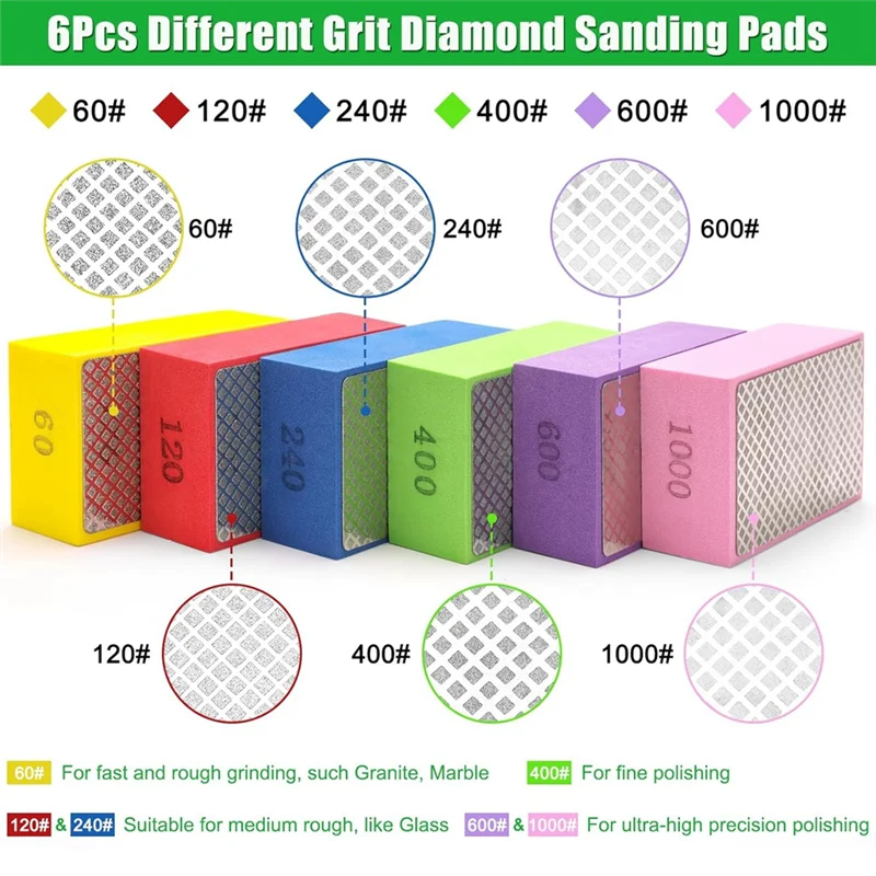 

Высокое качество-6 шт. алмазные полировальные подушечки для ручной полировки, влажные и сухие алмазные шлифовальные подушечки 60, 120, 240, 400, 600, 1000, зернистость, 6 шт. бриллиантов
