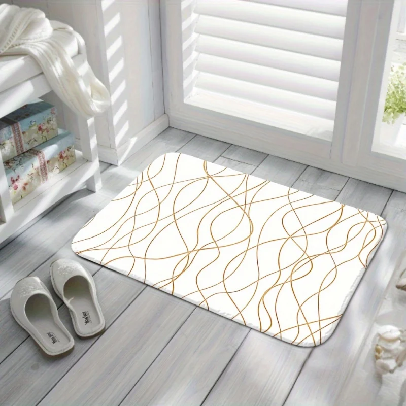 1/3Pcs White Background Golden Line Floor Mat Set Toilet Cover Toilet Carpet Bathroom Absorbent Door Mat Bathroom Three-Piece Se