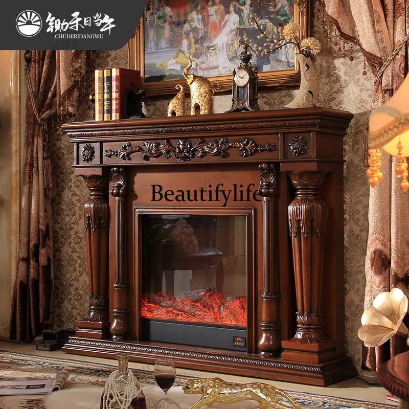 American medieval style electronic simulation heating fireplace French retro dark electric fireplace European style