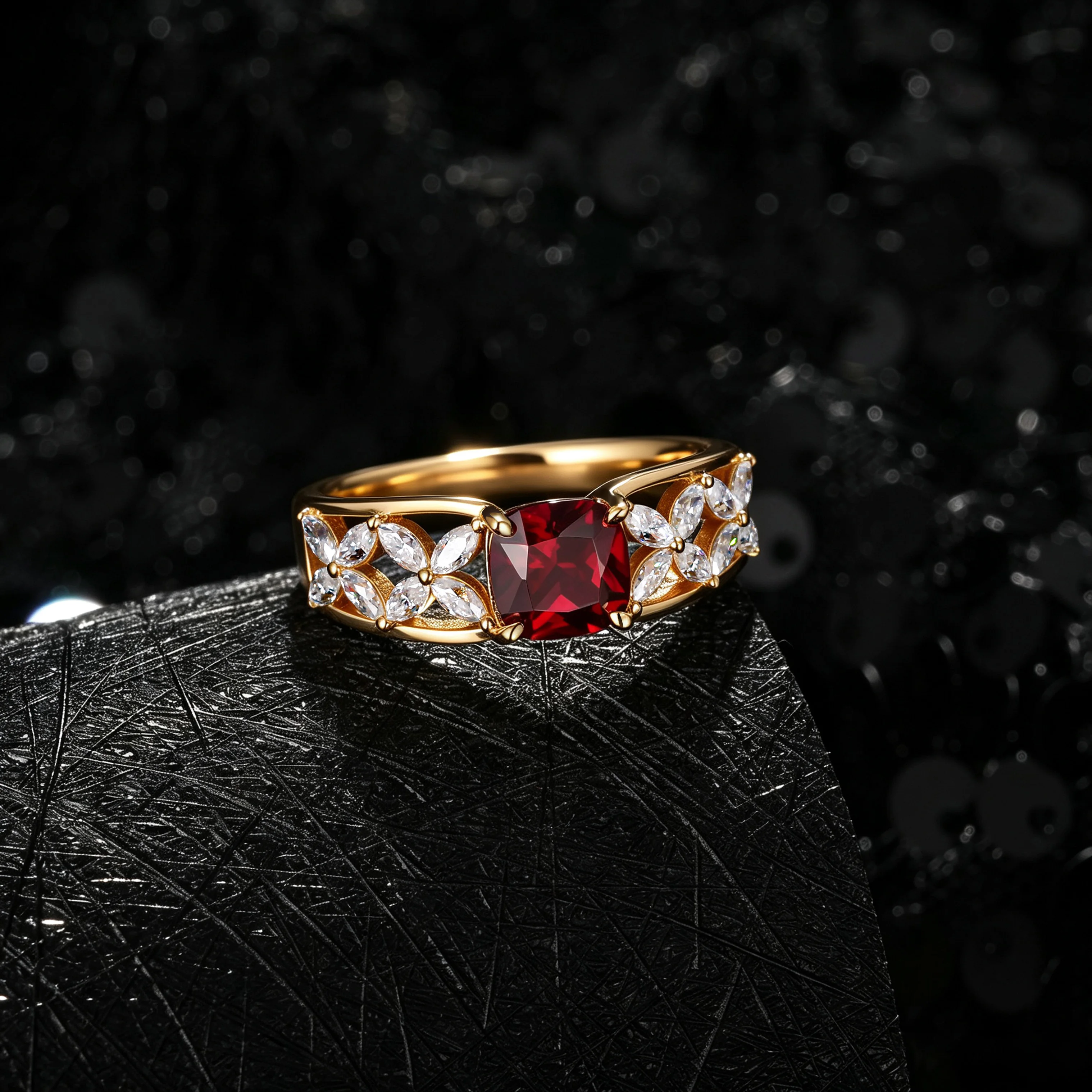 APIR Custom 4*6mm Cushion Cut Lab Grown Ruby Ring Moissanite Diamond Women's Rings Sterling Silver Gold Plated Wedding Jewelry