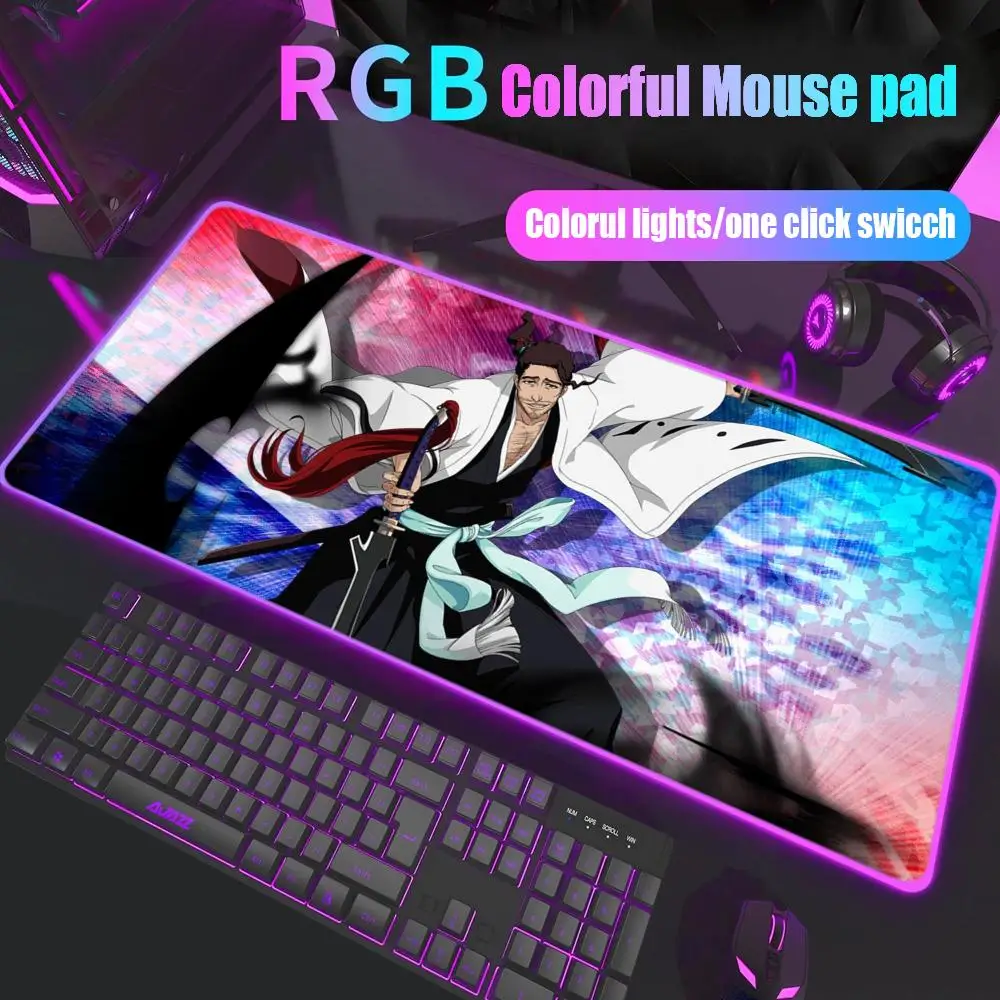 

Bleach Kyoraku Shunsui Mouse Pad Gamer Rgb Desk Mat Back Light Led Mousepad Setup Gaming Accessories Deskmat Big Mousepad