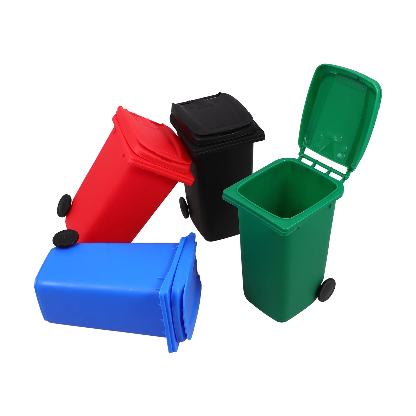 4 Pcs Mini Desk Trash Can with Lid Pen Holder Desktop Multifunction Bin Plastic