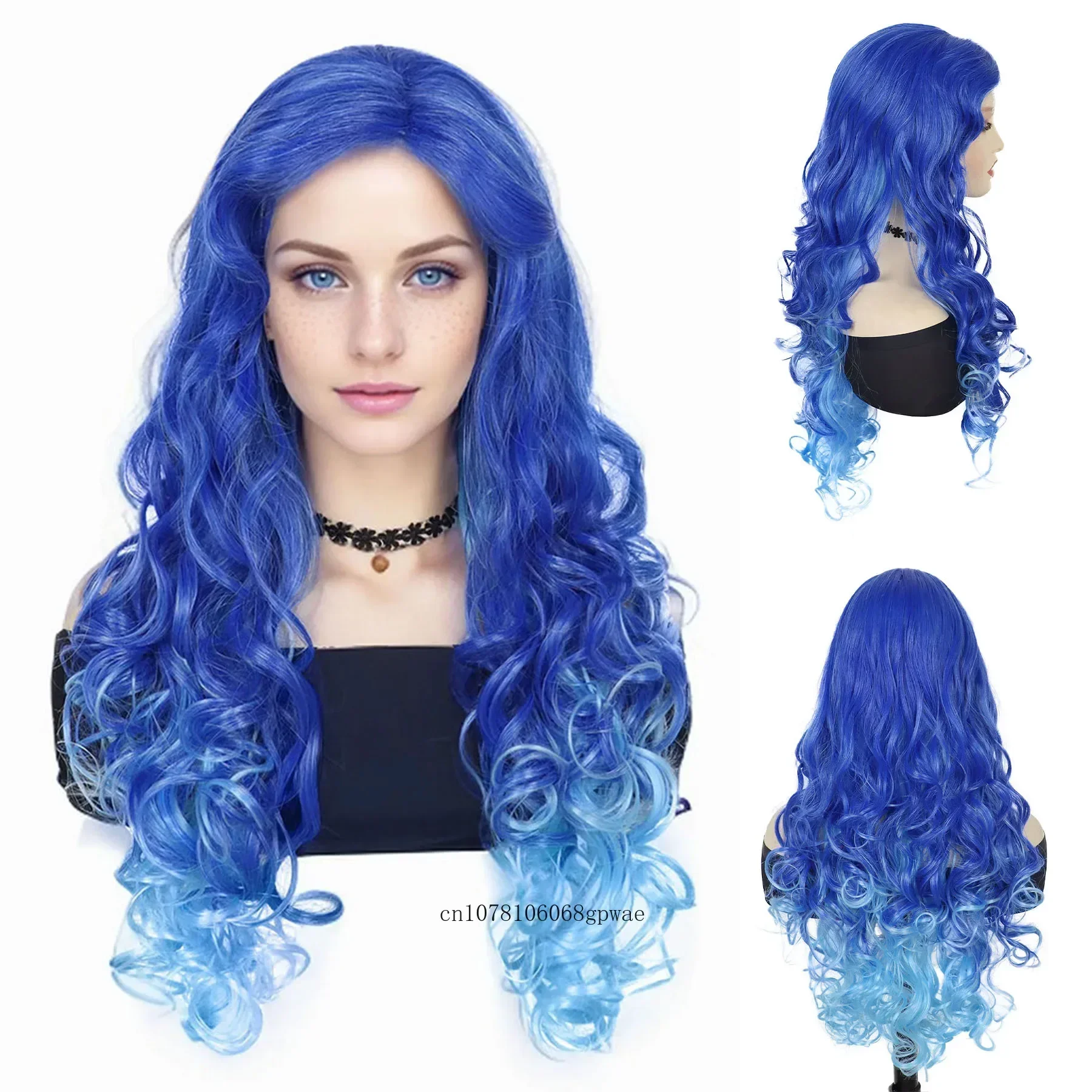 

Cosplay24 Inch Long Wavy Wig Synthetic Cosplay Wigs for Women Skyblue Mixed Blue Ombre Halloween Costume Party High Temperature