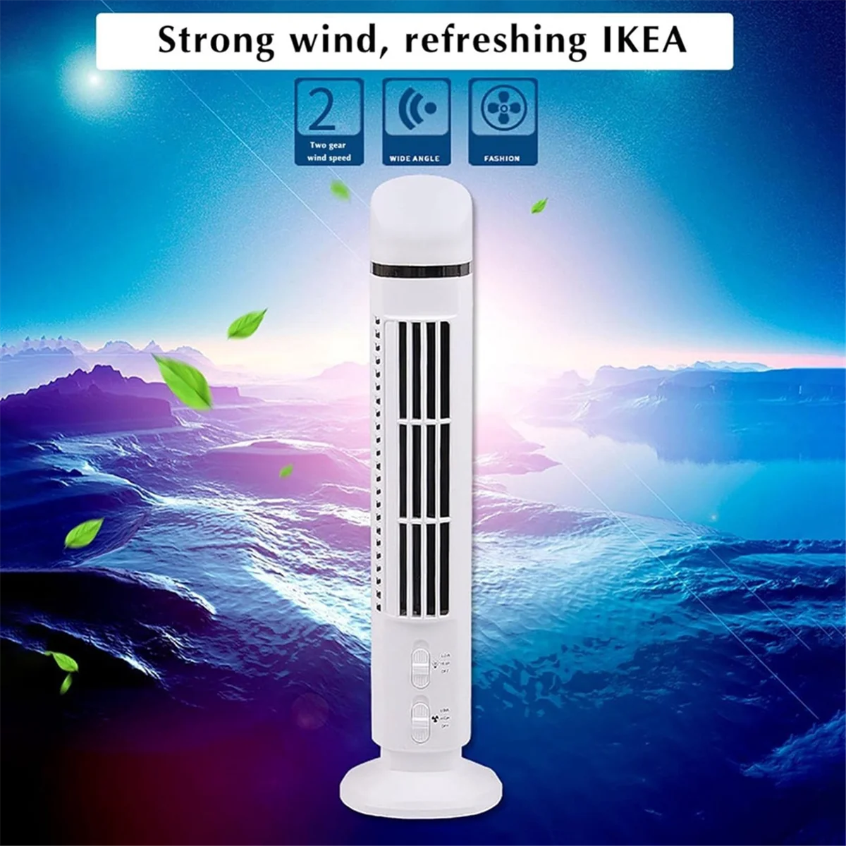 Portable Air Cooler Fan,Streamlined Tower Fan with LED,Powerful Wind,Space-Saving, Bladeless Design, USB Interface White