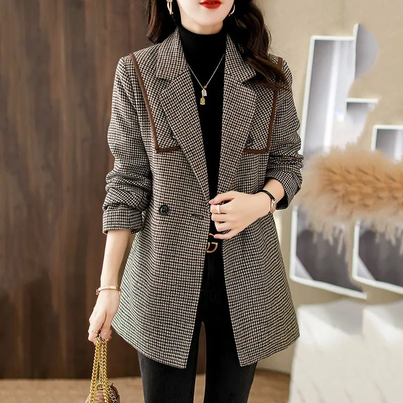 

New Spring Autumn Fashion Woolen Suit Jacket Plus Size Female Casual Blazer Long Trench Coat Womens Office Clothing With Lining