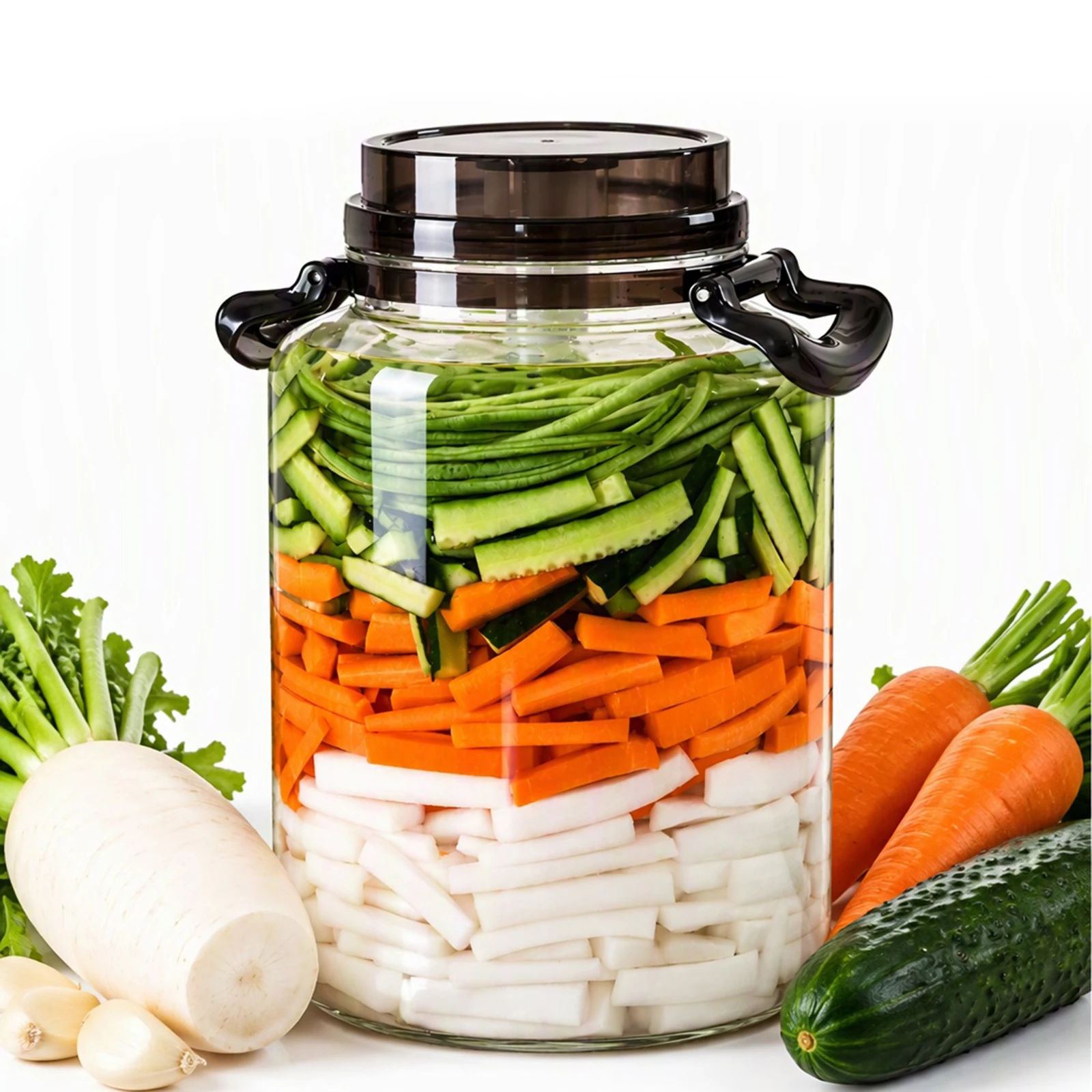 Fermentation Storage Jar Wide Mouth Dual Mode Lid One-Way Auto Vent Silicone Seal Carry Handles