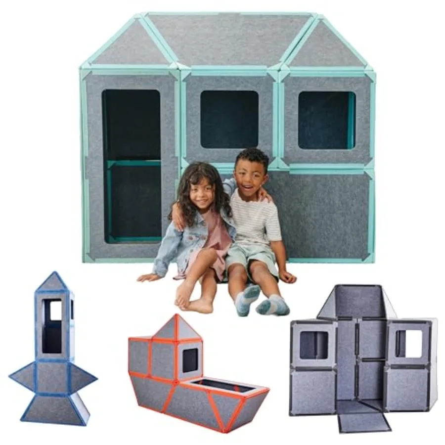 Giant Magnetic Fort Building Panels for indoor outdoor use, eco-felt material, pine color, 24-panel life-size STEM toy set for